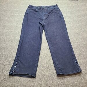 NYDJ Joni Capri Jeans Womens 8 Dark Blue Excellent Button Hem High Rise‎ Stretch